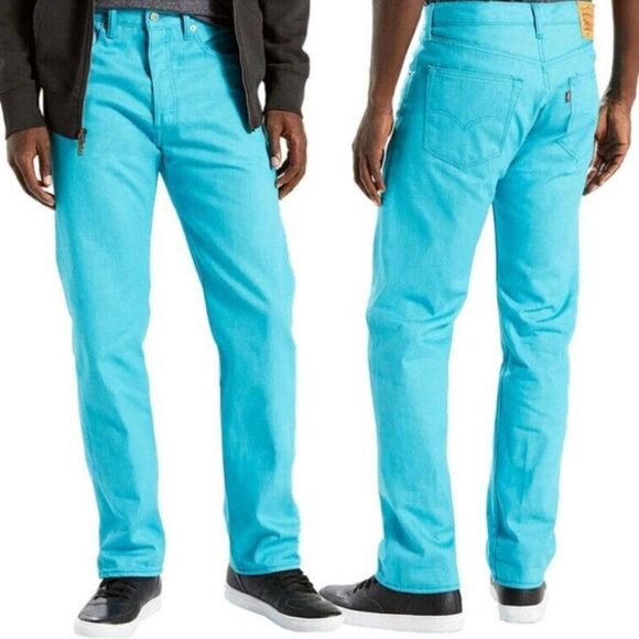 Men's Blue Jeans LEVIS 501 men’s size 36x32 aqua turquoise - Picture 1 of 7